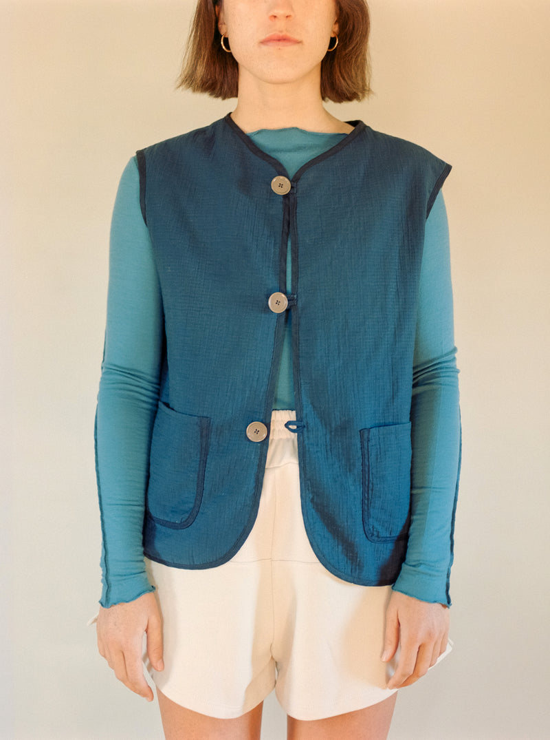 Vest in Navy Cotton