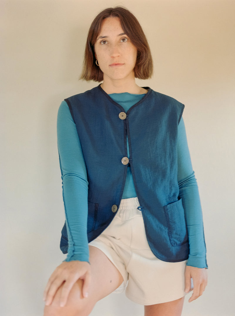 Vest in Navy Cotton
