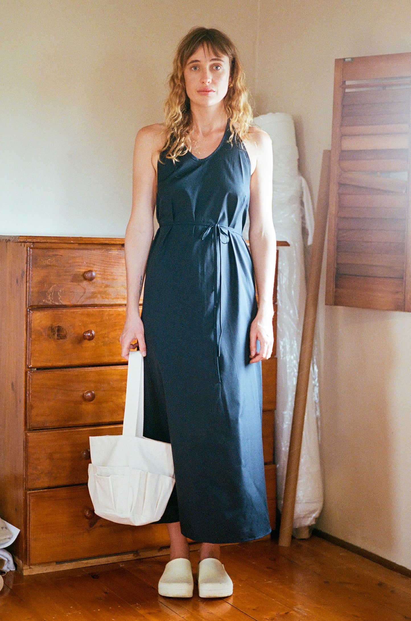 Apron Dress in Navy Cotton