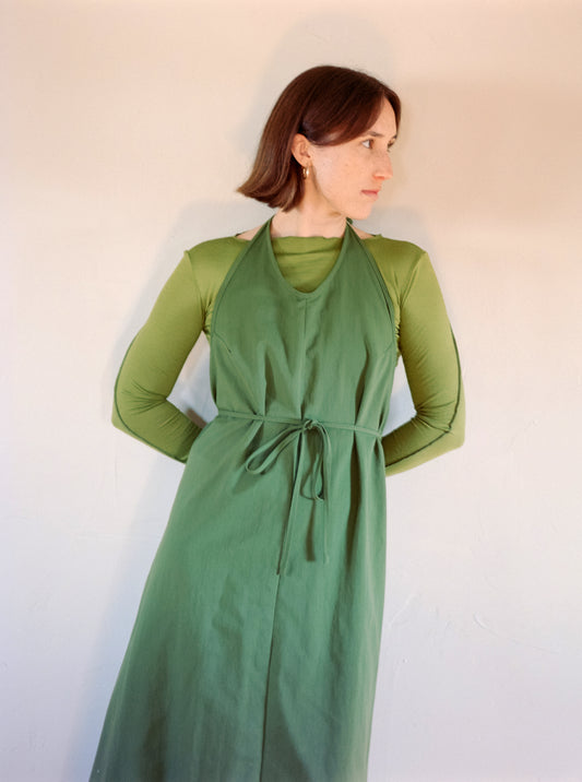 Apron Dress in Moss Nylon