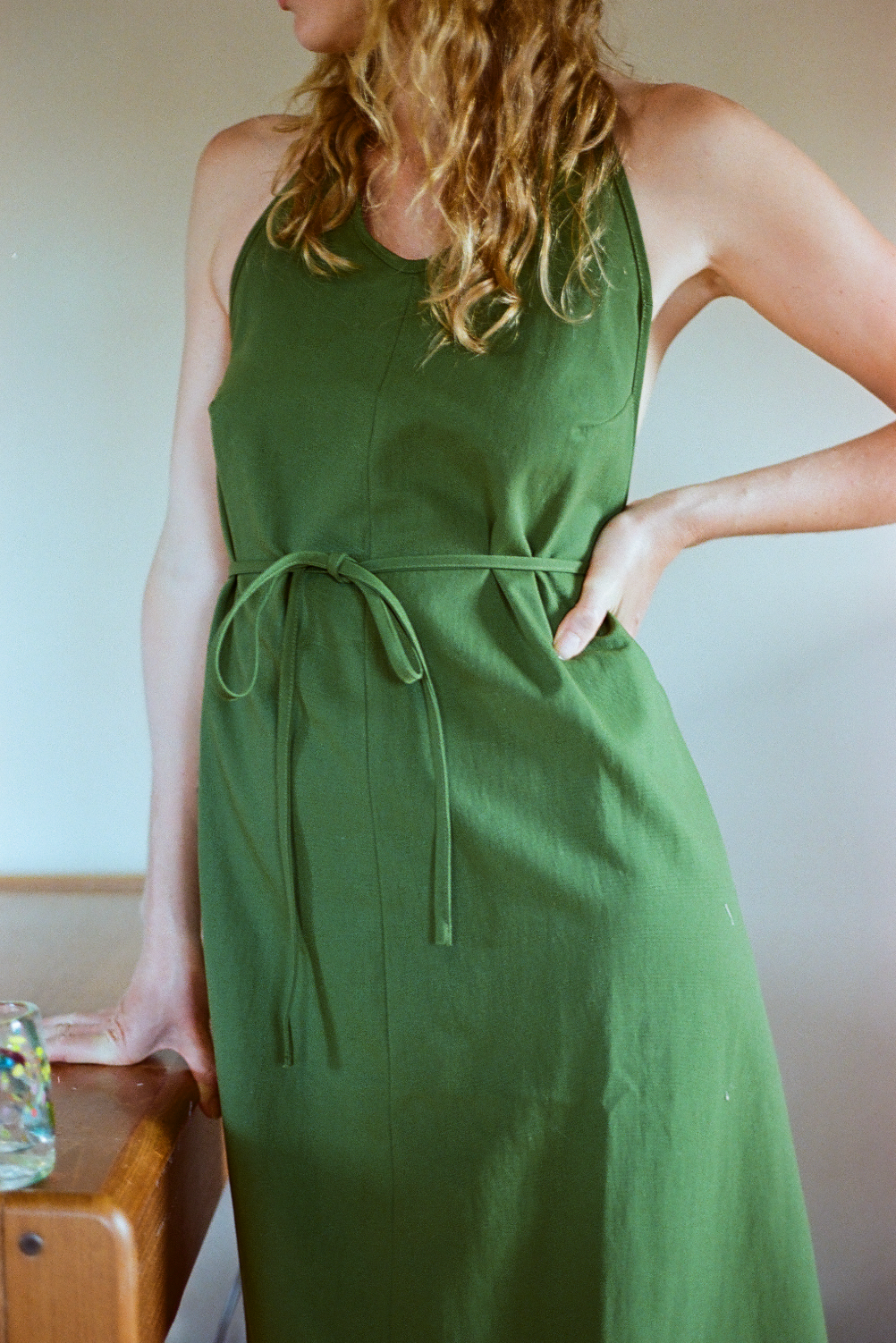 Apron Dress in Moss Nylon